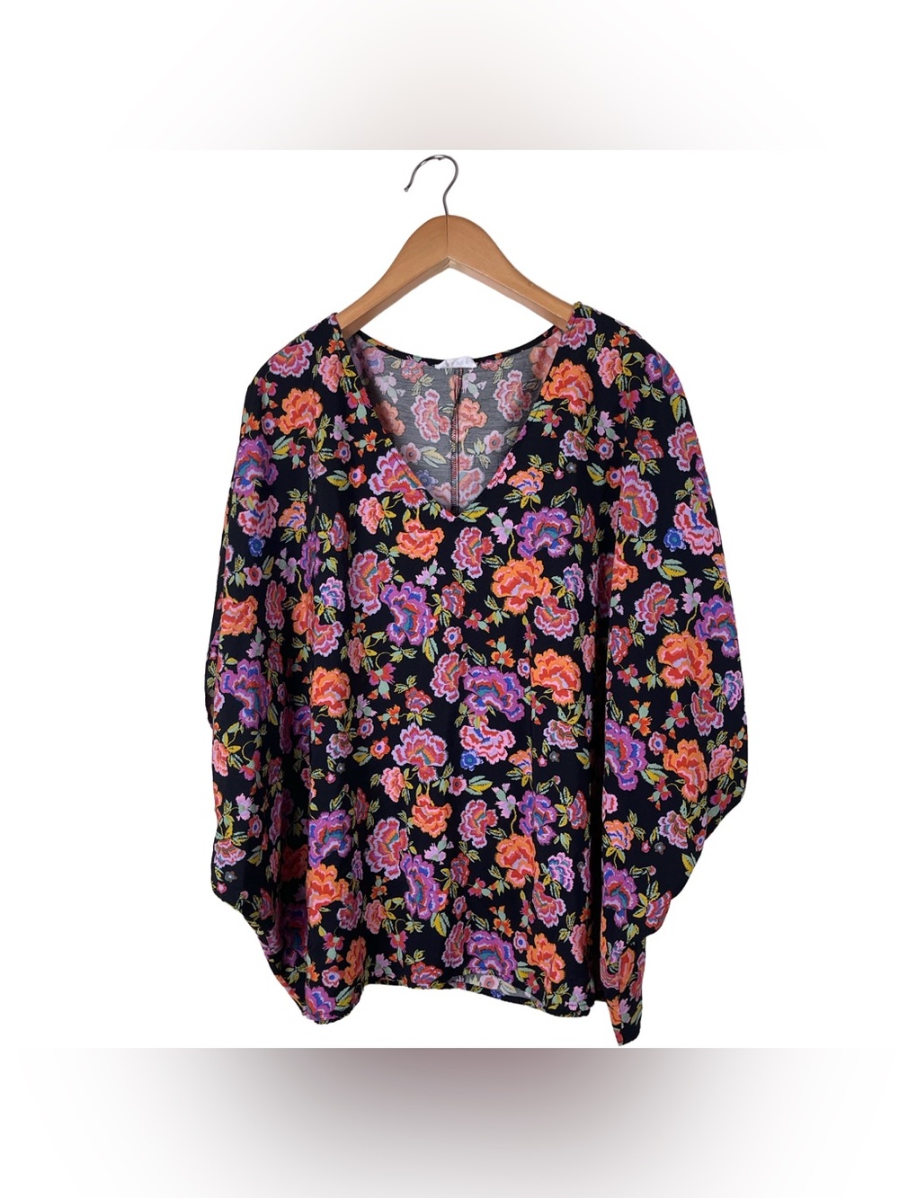 Emily Wonder Floral Boxy Top Women’s Plus Size 2X/3X Black Floral Print